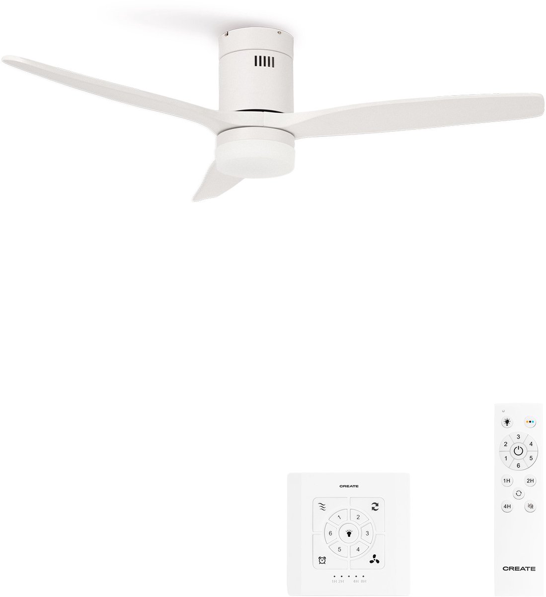 CREATE - Stille plafondventilator met technische ABS bladen 40W (Ø152cm) - Met licht LED - Controller voor wandmontage + Afstandsbediening - 6 snelheden - Programmeerbaar - WIND CALM