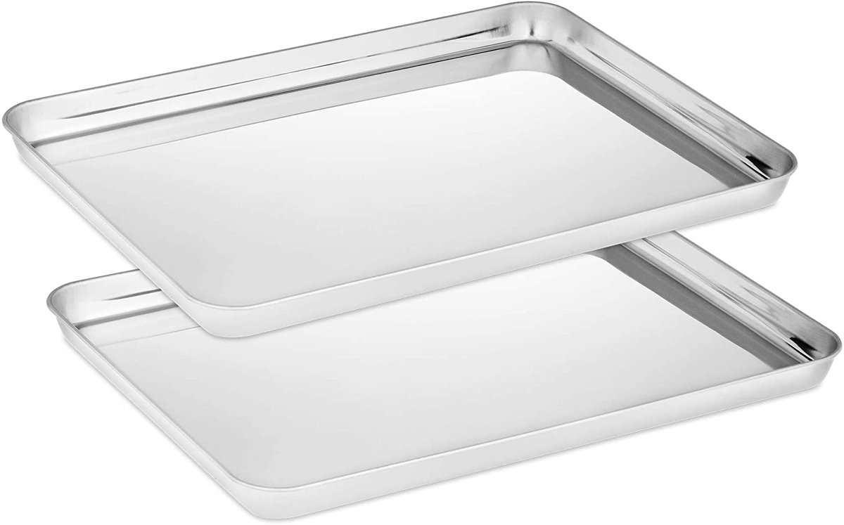 Baktabel – Roestvrijstaal – Spiegelgladde roestvrije oventablet – Set van 2 – Zilver