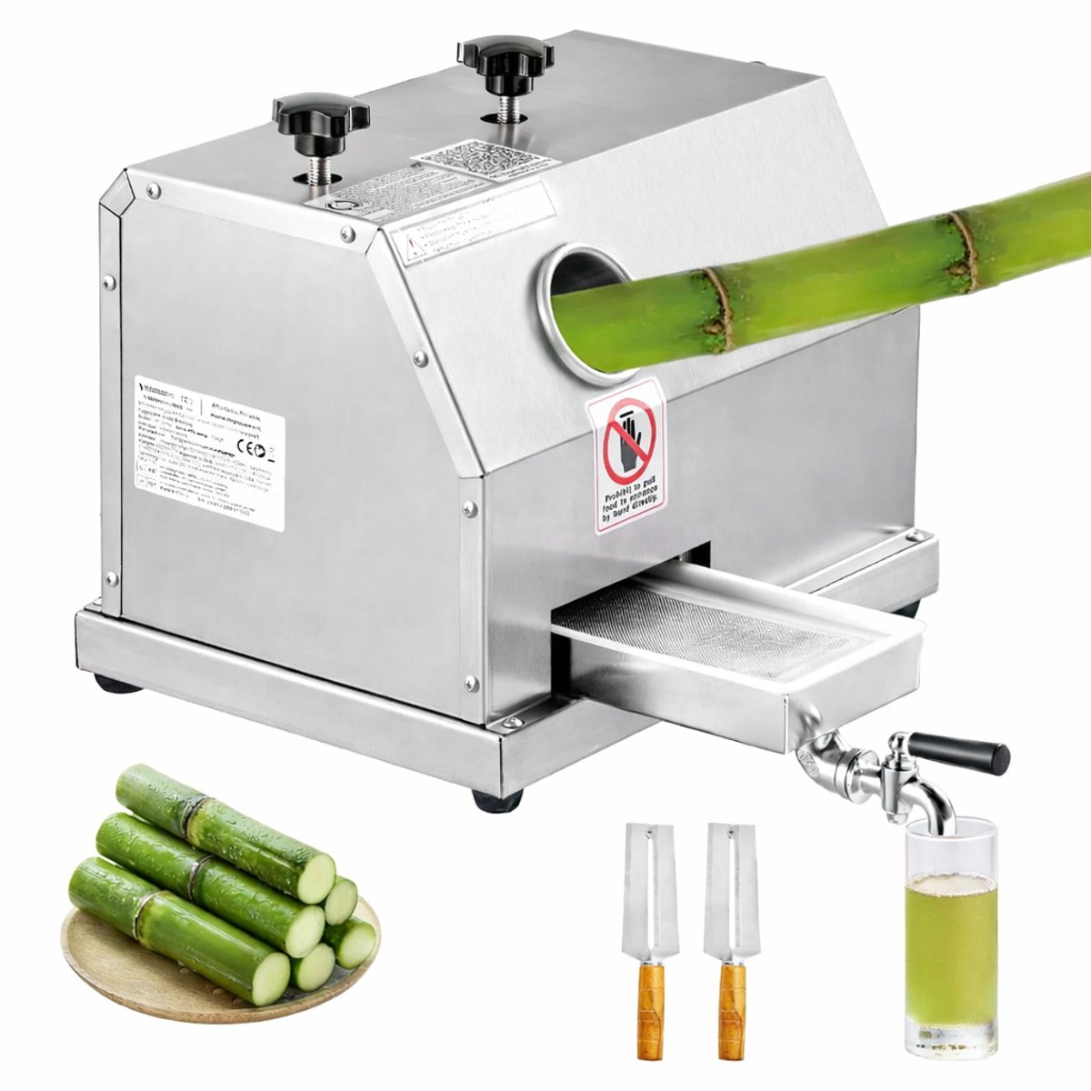 Suikerriet Juicer - Handmatige Sapcentrifuge - 110LBS/H - 3 Roestvrijstalen Rollen - Grote 2,4 Inch Inlaat - Roestvrij Staal - Verstelbare Roldruk - Horeca - Fruitwinkel - Sappers
