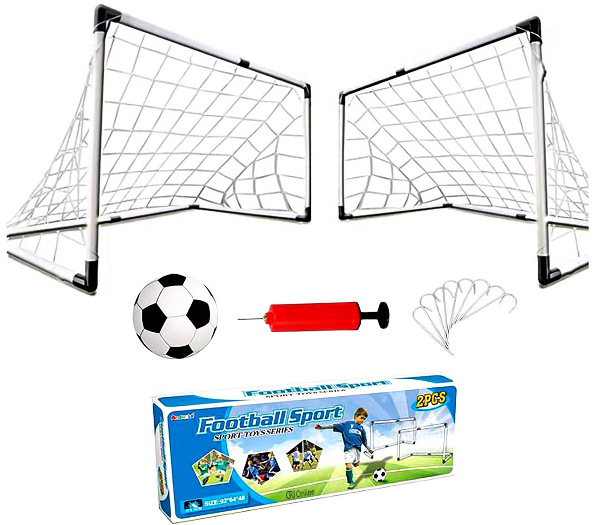 Voetbaldoeltjes - Set van 2 stuks - 92 x 64 cm - Voetbaldoeltjes voor kinderen - Voetbalgoal - Voetbal goaltjes - Voetbal training - Inclusief Bal & Pomp