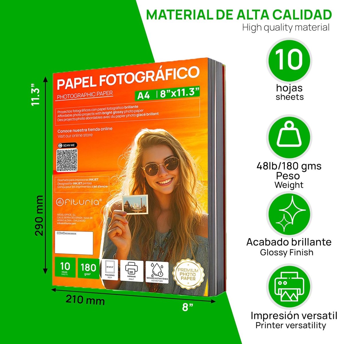 Glanzend A4 Fotopapier 180 g/m² voor Inkjetprinters - Hoge Resolutie, Direct Drogen