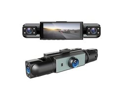 Dashcam met vier camera's – voor- en ingebouwde lenzen, links en rechts draaibare lenzen, 3,16-inch IPS-scherm, infrarood nachtzicht, 170° groothoeklens, loopopname, zwaartekrachtsensor, 24-uurs parkeerbewaking (versie zonder geheugenkaart)