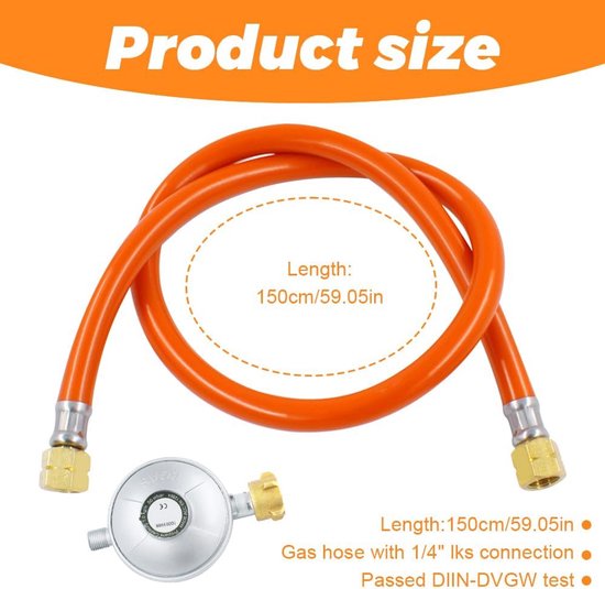 Gasslang met Drukregelaar voor Gasgrill en Barbecue | 50 mbar Set — afbeelding 5
