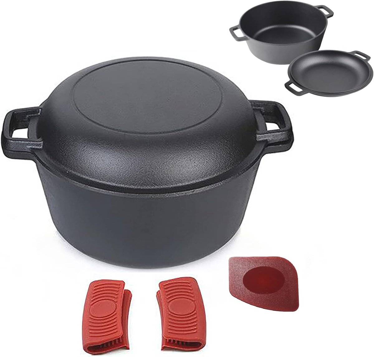 Gietijzeren Ovenschaal en Koekenpan Set met Deksel - 4.7 Liter