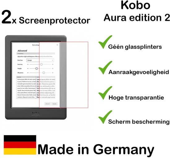 Screenprotector Geschikt voor Kobo Aura Edition 2 - 2 stuks - Made in Germany van Displex — afbeelding 2