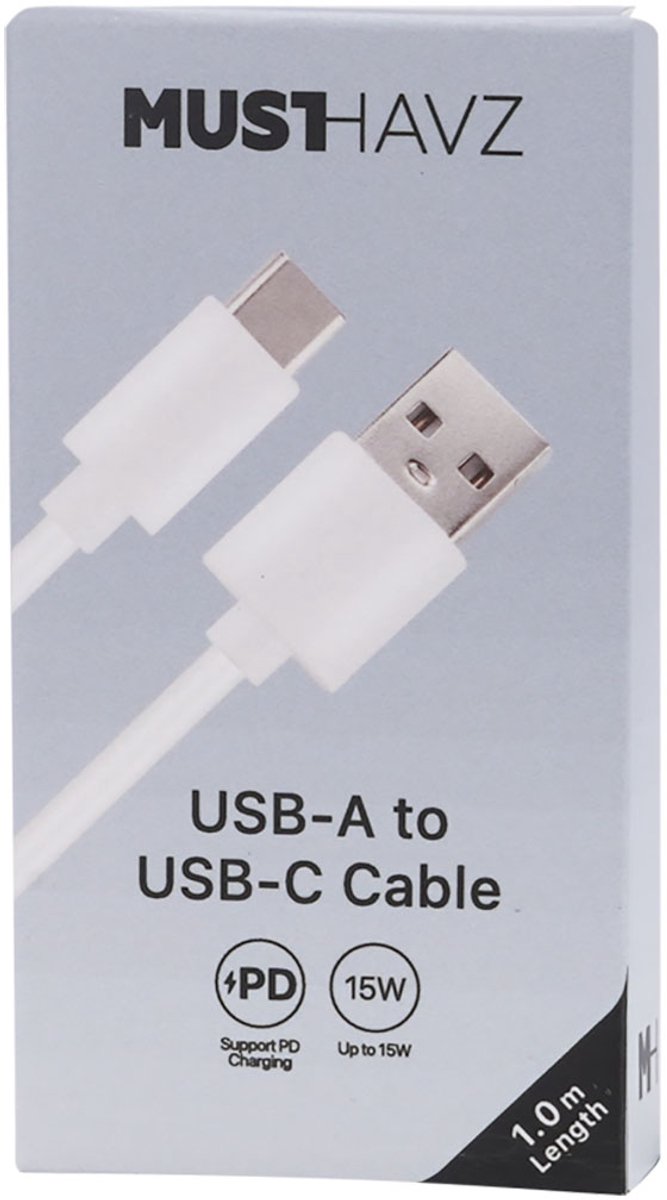 Grab 'n Go, USB-C naar USB PD 15W opladen en synchroniseren kabel 1m, Wit