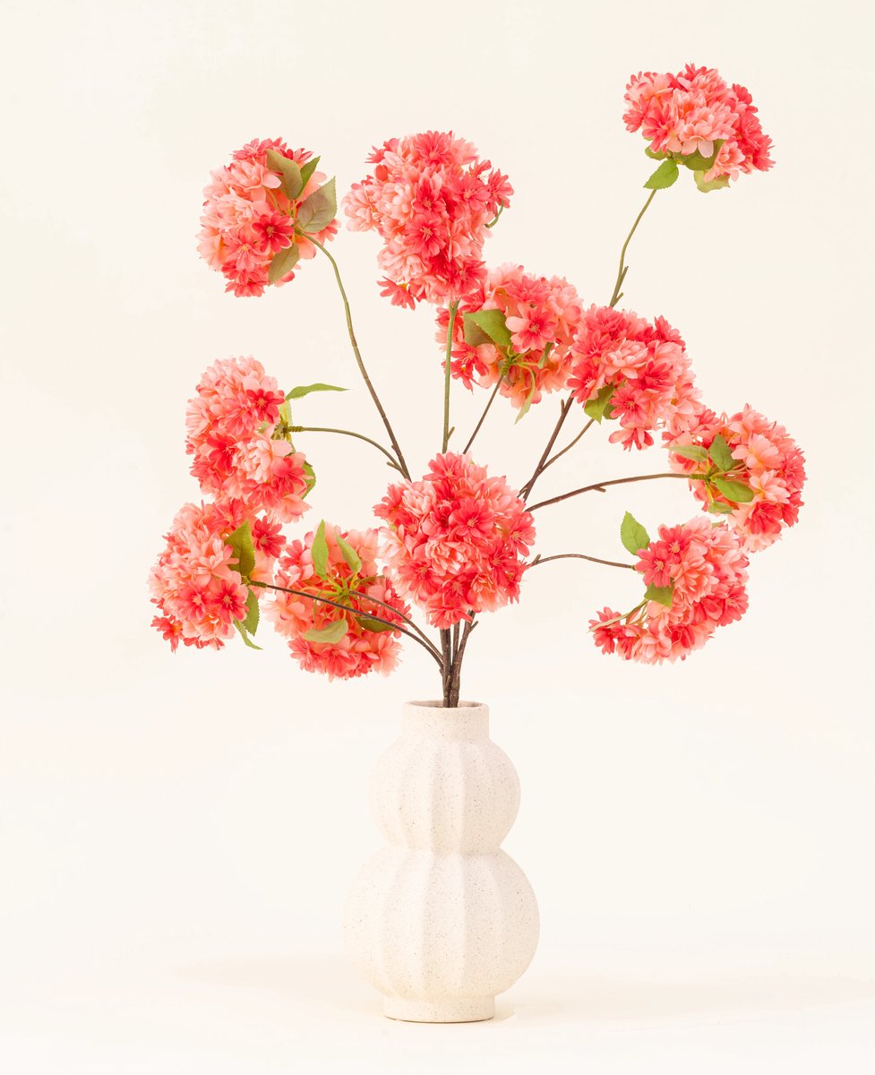 Easyplants | Zijden kunstbloemen boeket Kersenbloesem Koraal | Zijde | Nepbloemen | Roze, Groen | Onderhoudsvrij | Kant-en-klaar