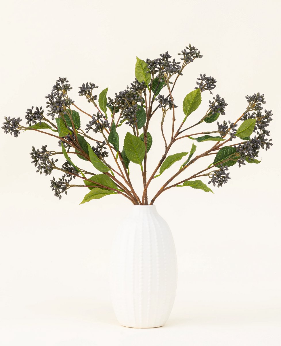 Easyplants | Zijden kunstbloemen boeket Japanse Berry Staalblauw | Zijde | Nepbloemen | Donkerblauw, Groen | Onderhoudsvrij | Kant-en-klaar