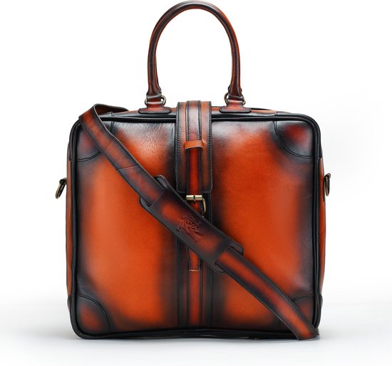 DE LAMASSU® (Cassian) sac de voyage en cuir de vachette – sac de voyage d'affaires avec ouverture à 180° et bandoulière