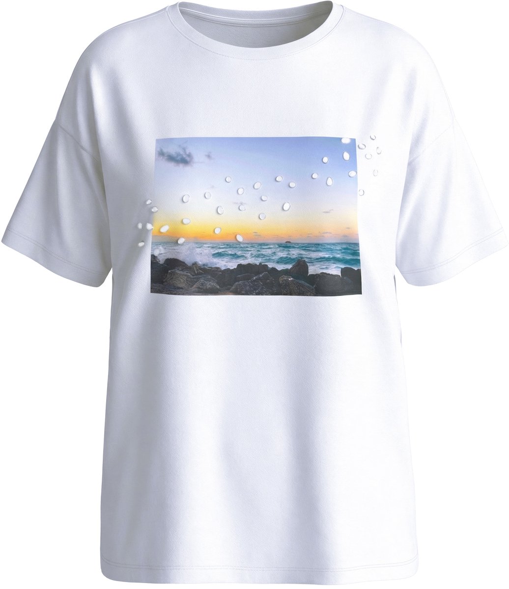 Studio Untold - Dames - T-shirt oversized fotoprint sierkralen - Off-white - Maat 50+