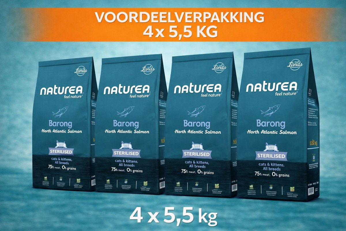 Naturea Cat Lands Barong North Atlantic Salmon 4x 5,5 kg Voordeelverpakking - Kat