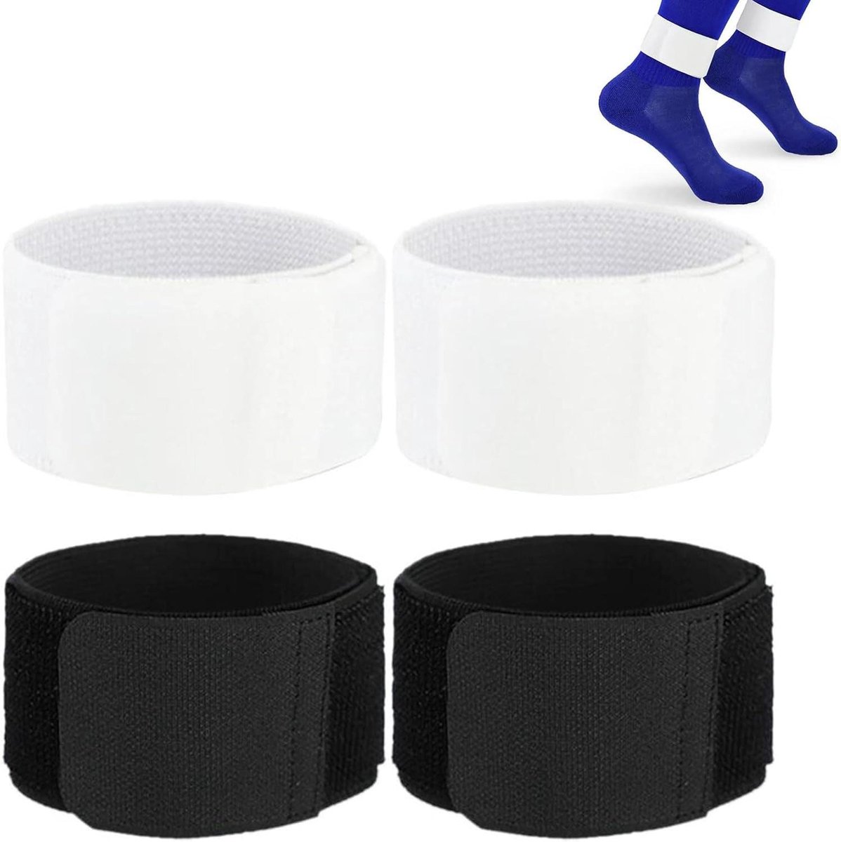Scheenbeschermerriemen met klittenbandsluiting voor voetbal, anti-slip houder, elastische beenbescherming - set van 4stuks