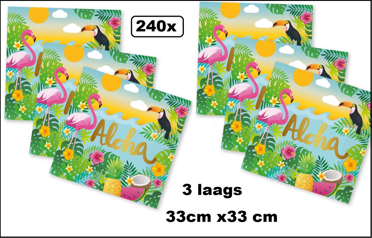 240x Servetten Hawai aloha 33cm x 33cm - 3 laags - Servet diner eten knoeien restaurant Tropical Hawai party BBQ thema feest verjaardag feest