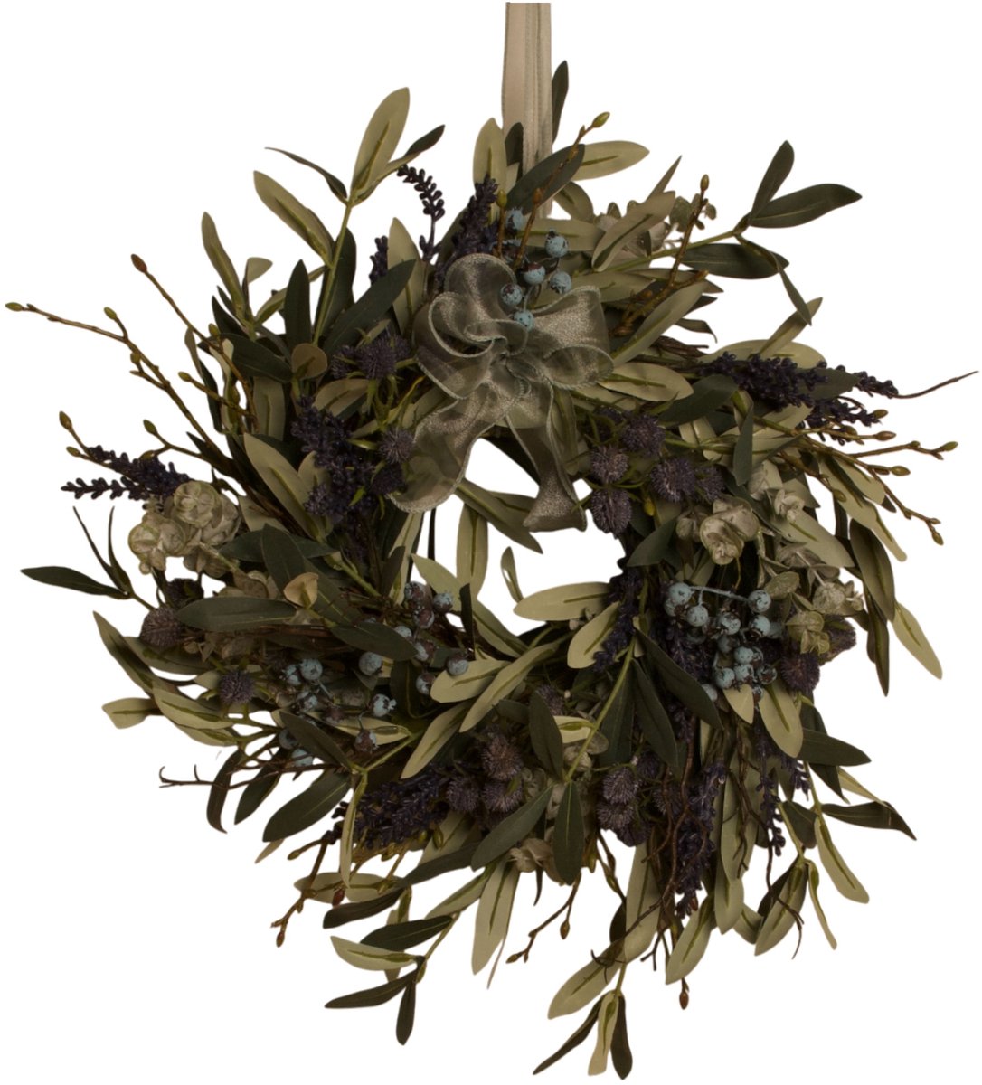WinQ-Krans kunstbloemen Blauw/ Grijs-krans voor op tafel-Krans voor op deur