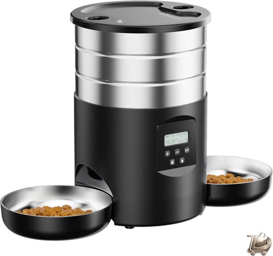 Automatische Voerautomaat RVS 5L met Timer voor 2 Katten - Automatische - €165,95