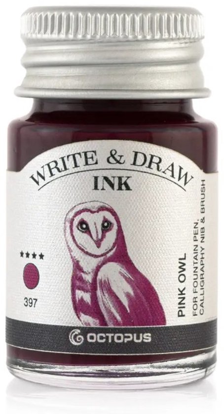 Octopus Inkt Glazen dip pen set in doosje - Blauw - Potje Octopus inkt pink owl | bol