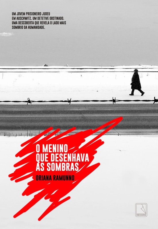 Boekomslag met een persoon die door besneeuwd landschap loopt. Titel: O menino que desenhava as sombras.