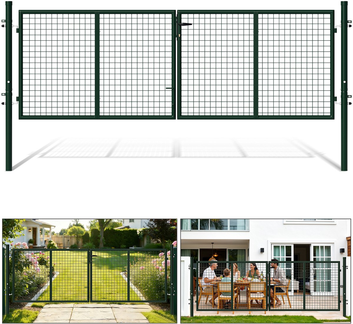 Tuinpoort - Dubbele poort - 300x100 cm Groen - Gegalvaniseerd staal - Tuinpoort - incl. sl