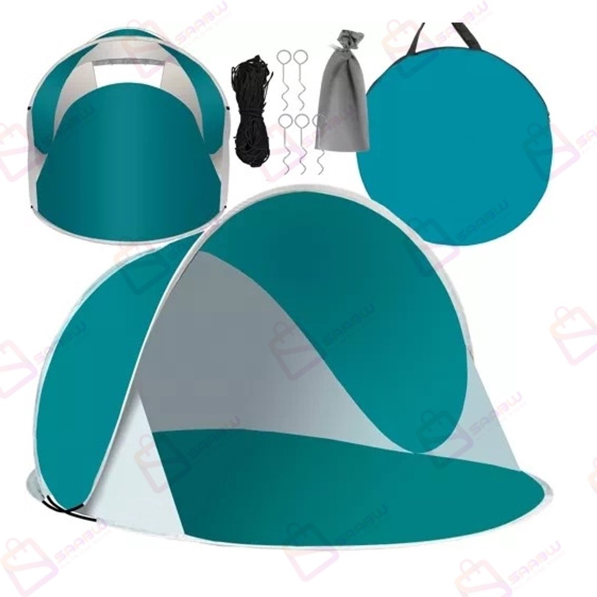 POP-UP Strandtent 190x120x86 cm – Zelfopenend – UV 30+ Bescherming – Lichtgewicht met Muskietennet – Inclusief Haringen en Draaghoes – Blauw/Grijs – 51570