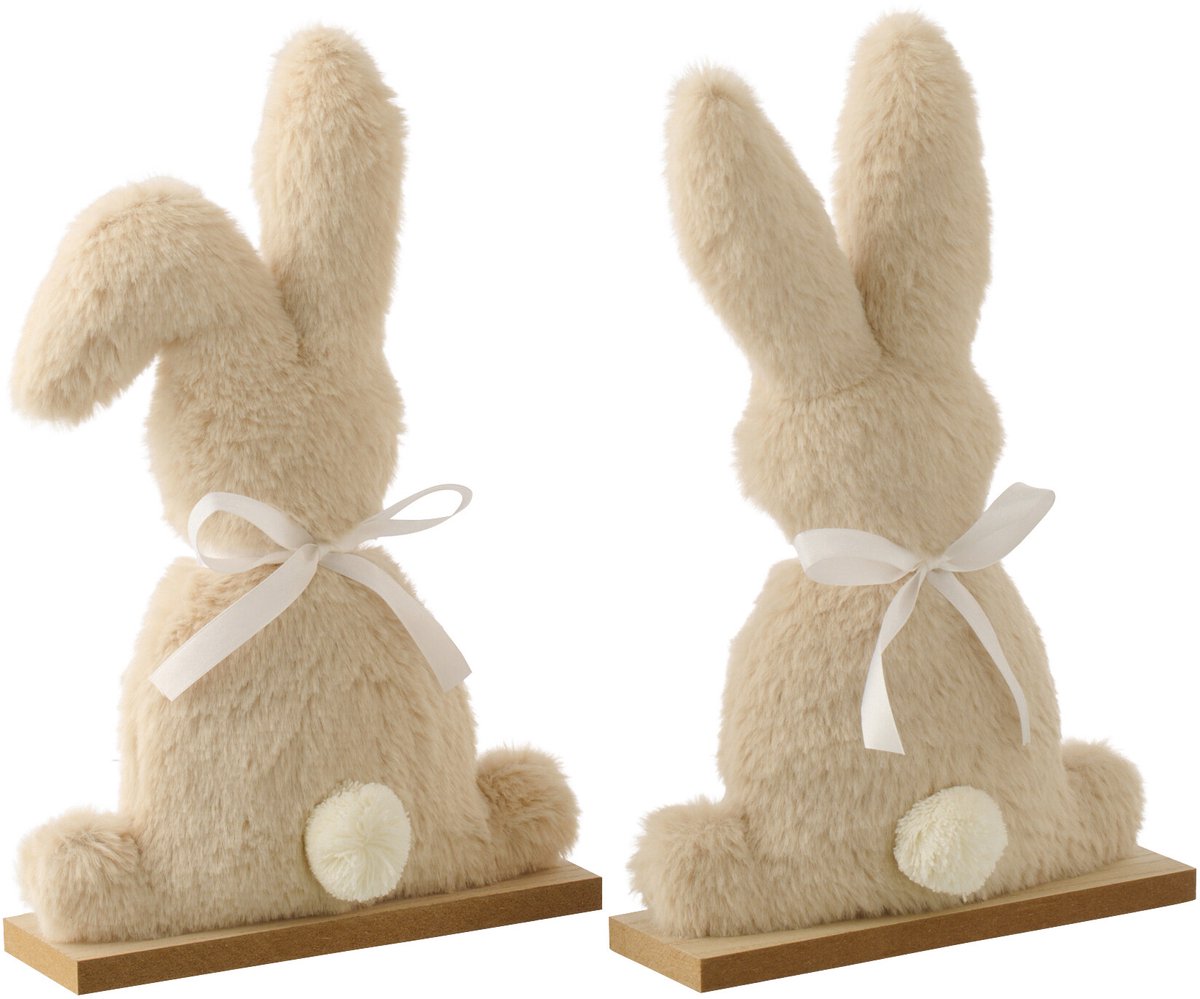J-Line decoratie Konijn - polyester - beige - medium - set van 2