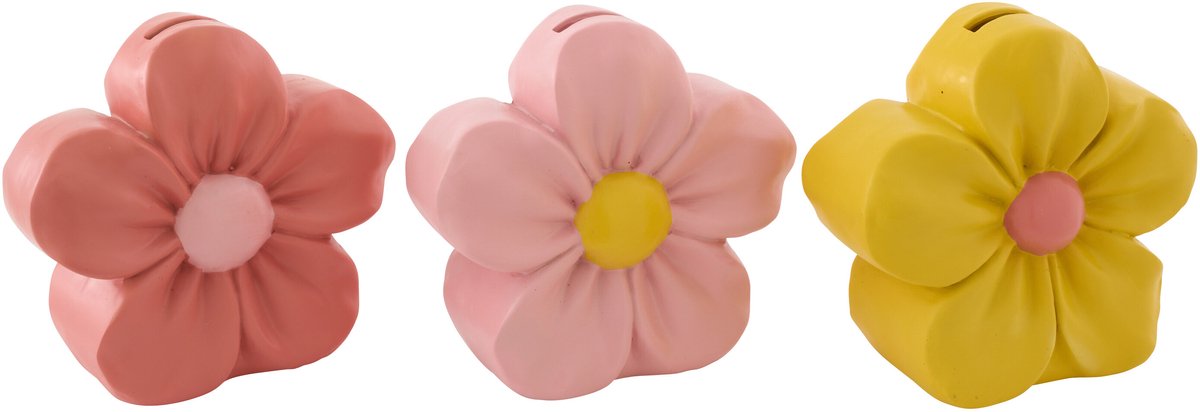 J-Line spaarpot Bloem - polyresin - mix - large - doos van 3