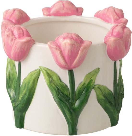 J-Line Cache-pot Tulipe - céramique - blanc/rose clair - small