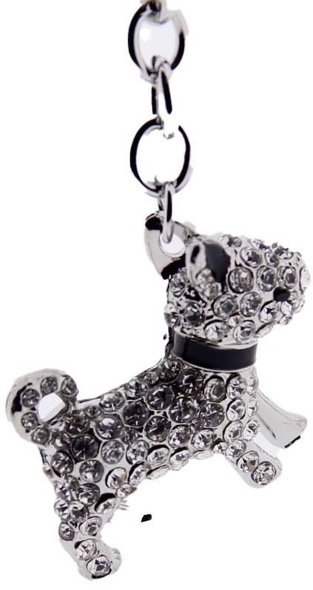 Stijlvol & Sprankelend – metalen Sleutelhanger met Austrian Crystals - Hond