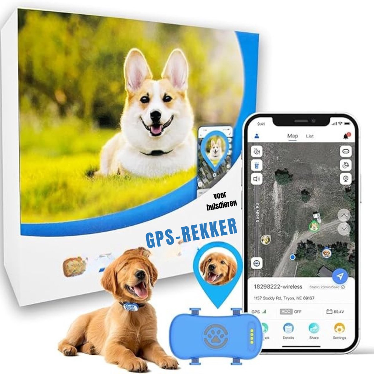 Zyrex® GPS Tracker hond - GPS Tracker - GPS Trackers - Blauw - 11cm x 11cm x 5cm