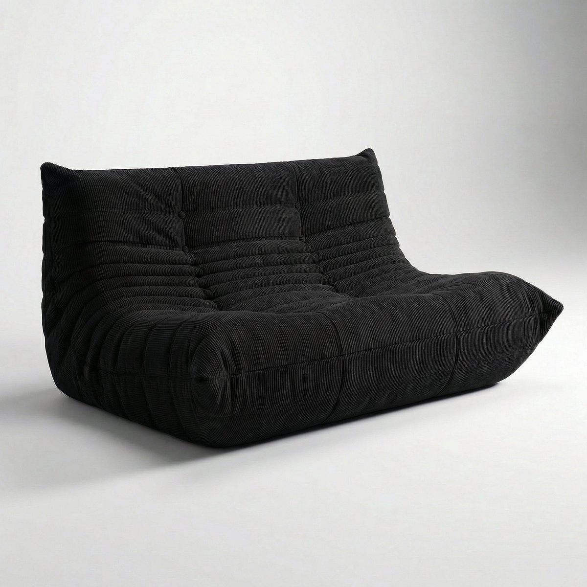 zipsofa –Togo-stijl 2-zits Luie Bank – Mode vrijetijdsbank, Vrij Te Combineren, Geen Montage Nodig, Ergonomisch Ontwerp, Tot 300 kg Belastbaar, 130 × 100 × 72 cm,zwart Ribfluweel