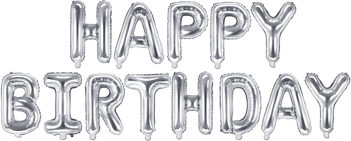 PARTYDECO - 13 aluminium ballonnen letters Happy Birthday zilver slinger 35 cm