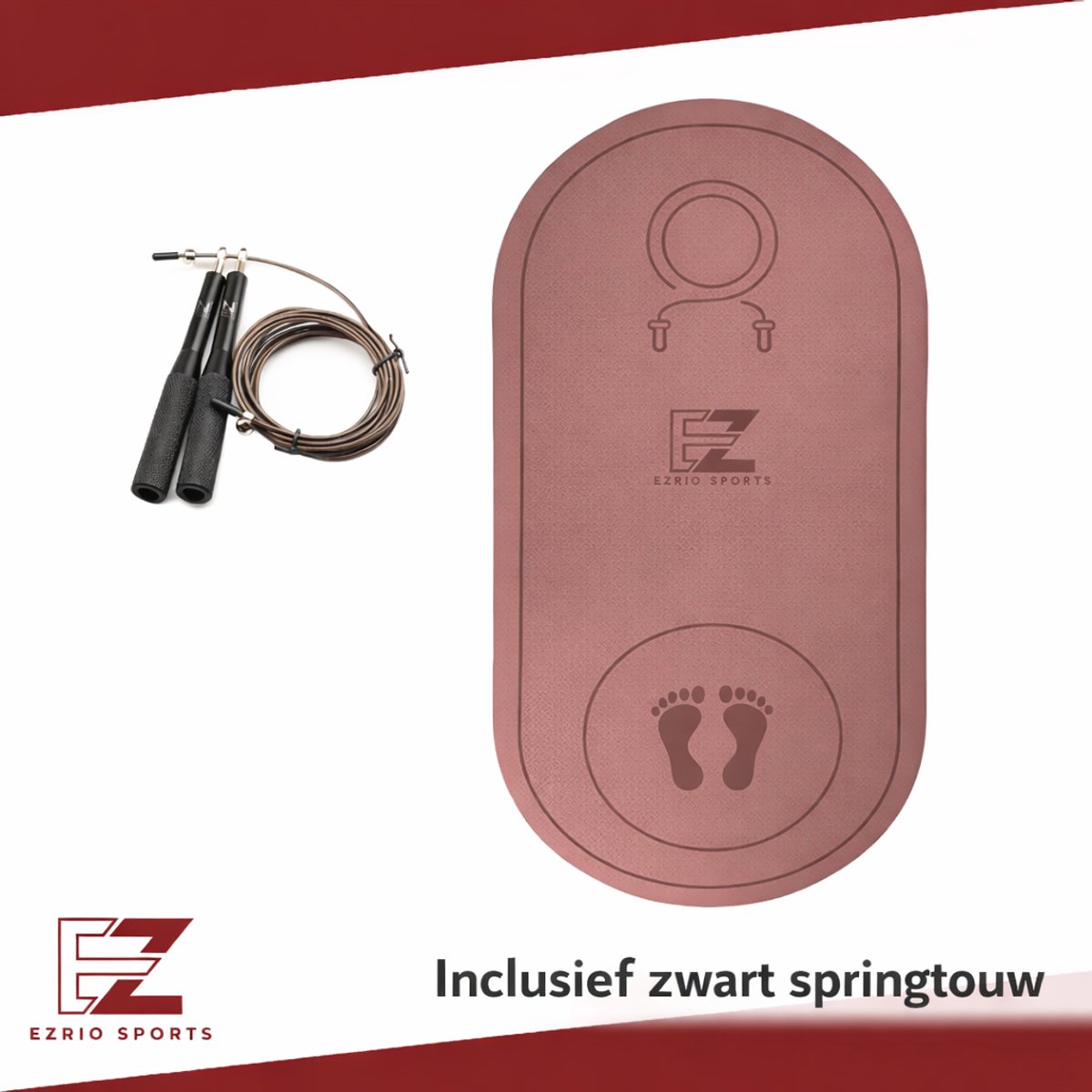 Fitnessmat – Springtouw – Touwtje Springen – Fitness Mat Anti Slip – Sportmat – Yoga Mat – Afvallen – Met Kogellagers – Geluiddempend – Roze
