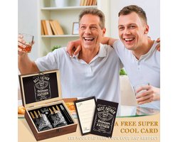 Whiskey Geschenkset “Best Dad” – 2 Kristallen Glazen + RVS Whiskey Stones – Luxe Houten Cadeaudoos – Vaderdag Cadeau