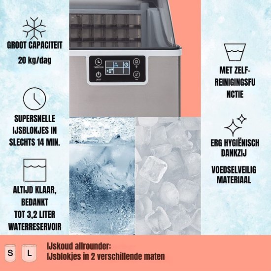 Aurixi® Ijsblokjesmachine - Mini Ijsblokjesmachine - Ijsblokmaker - Zilver - 38cm x 26cm x 36cm van Aurixi — afbeelding 4