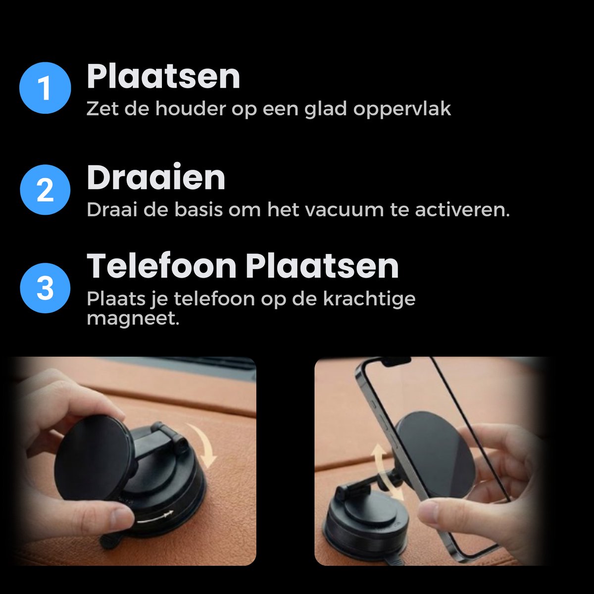 VeryGoods™ Magnetische Telefoonhouder Auto - Geschikt voor alle telefoons - Magneet Vacuüm GSM Houder - Telefoonhouder Zuignap Magnetisch - Smartphone Houder Dashboard - Auto Accessories – foto 3
