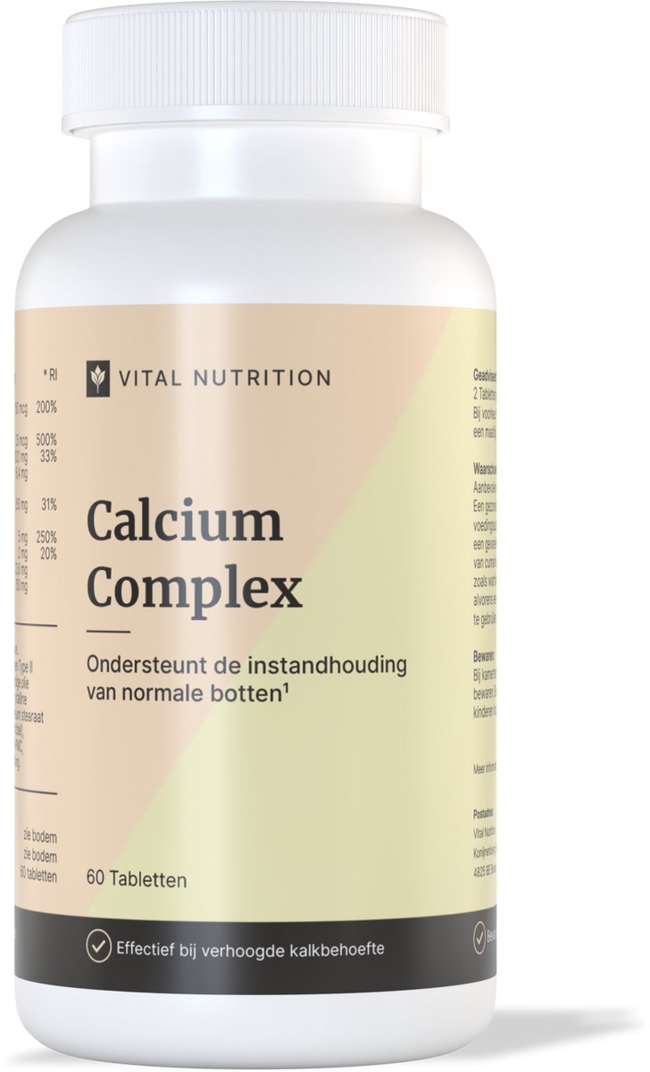 Vital Nutrition Calcium Complex - 8-in-1 Supplement - Aquamin® Calcium - Spieren, botten en kraakbeen - Met collageen - 60 Tabletten