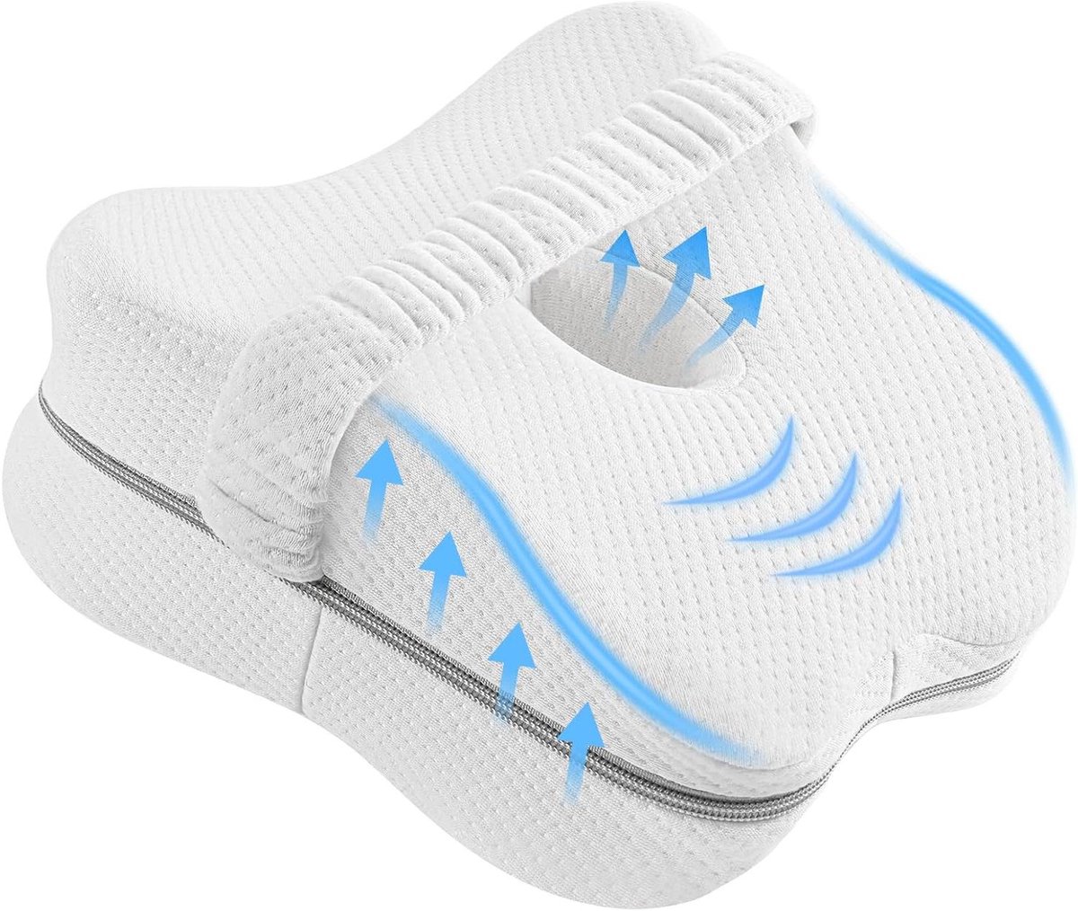 Uitlijningskussen voor de Knie - Memory Foam - Afneembare Hoes - Zijligging - Wit