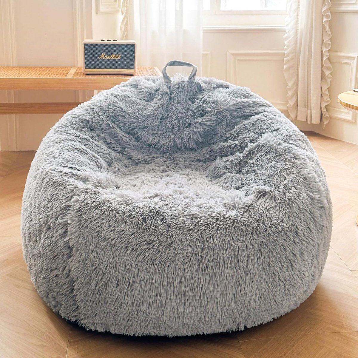 Zitzak Loungestoel voor Volwassenen 110 x 95 x 84 cm met Bijzetkruk 50 cm Comfortabele, Ergonomische Indoor Beanbag Stoel, Grijs, Gevoerd & Ademend, Perfect voor Woonkamer, Slaapkamer of Thuiskanto...