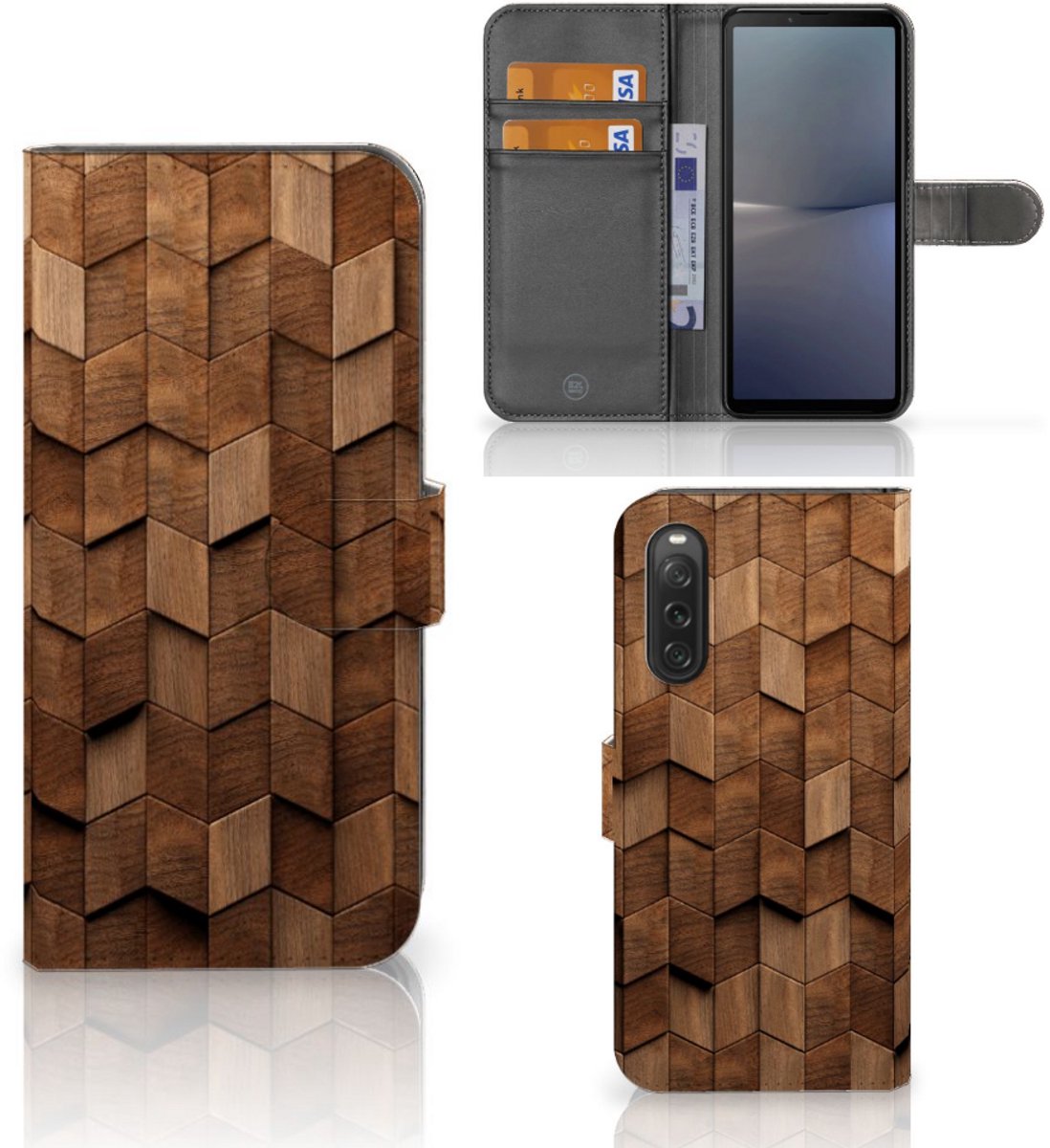 Book Style Case voor Sony Xperia 10 V Wooden Cubes