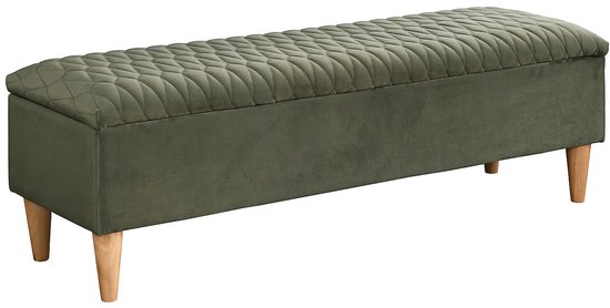 Vente-unique Banc de rangement - Tissu velours - Vert olive - DANIELE