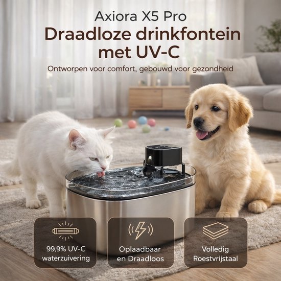 Dreamhigh® Draadloze Kattenfontein, 3,5 L, 3 Modi, Roestvrij Staal 5000 Mah Accu 25 Db Stil 2328025832