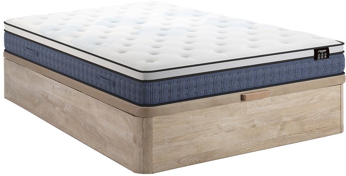 Vente-unique Boxspring met opbergruimte natuurkleur 160 x 200 cm + pocketveringmatras met 7 zones en gelfoam toplaag met traagschuim, dikte 23 cm - VARNO van YSMÉE