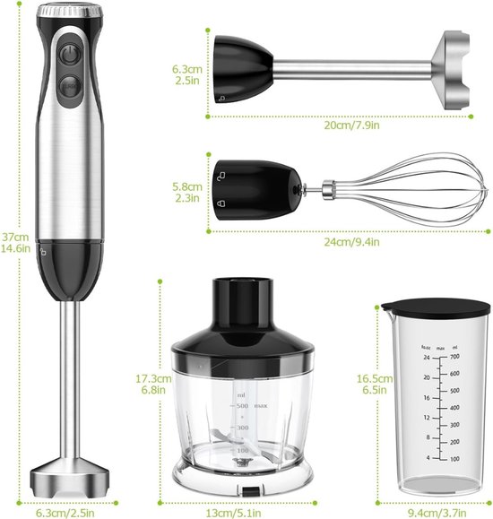DnA® Staafmixer Set - Staafmixer Met Hakmolen - Hakmolen - Mixer Set - Zwart - 10cm x 10cm x 37cm van Merkloos — afbeelding 2
