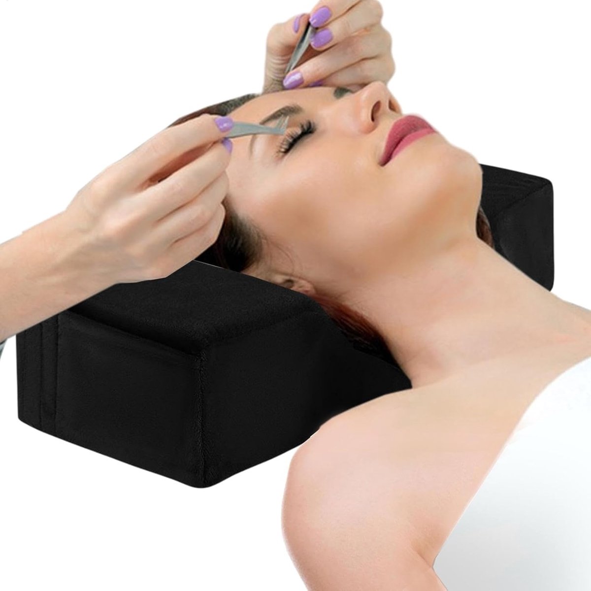 Wimpers Kussen - Wimperverlenging Hulpmiddel - Schoonheidssalon Comfort - Ergonomische Neksteun - 50x20x12 cm - Zwart