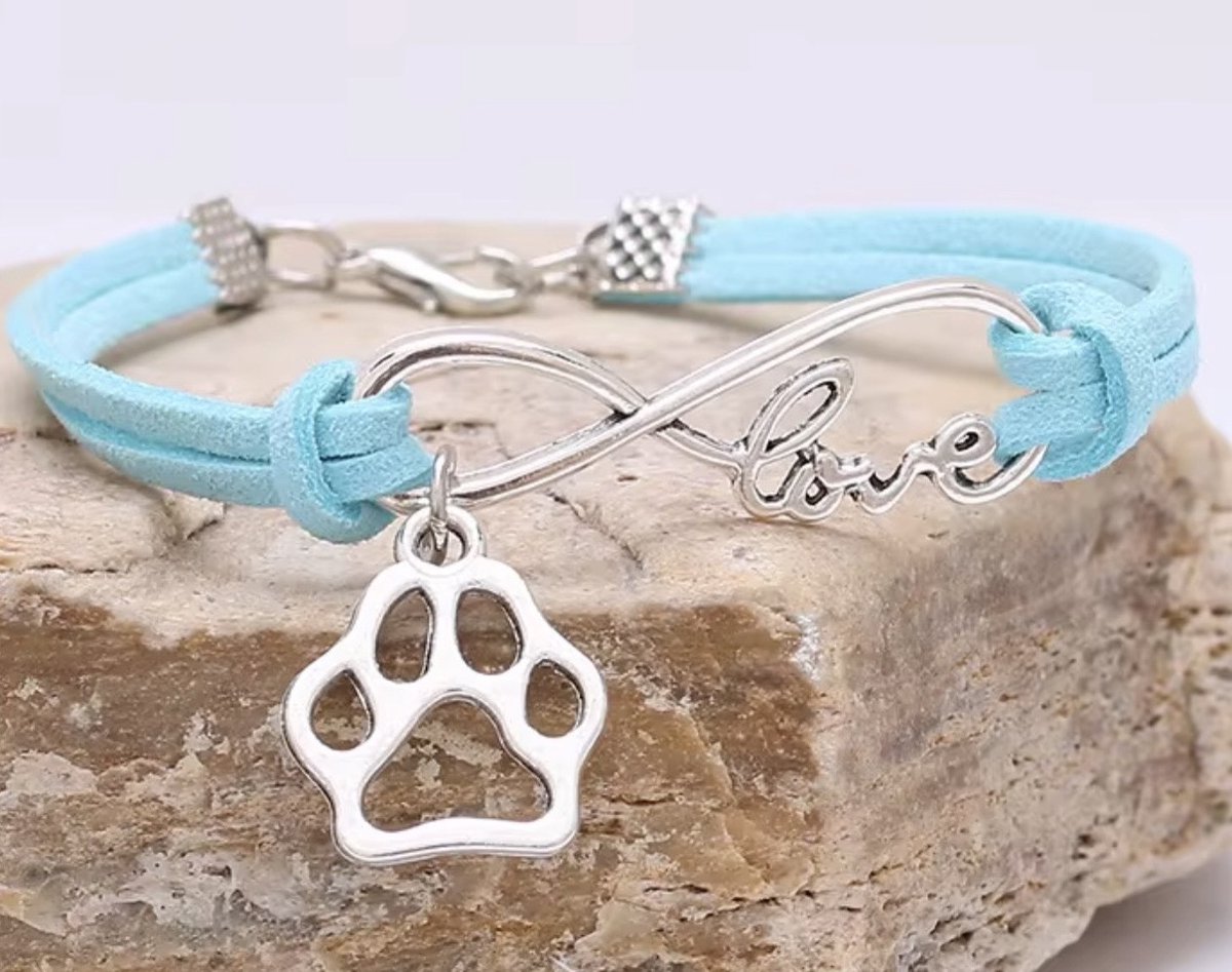 12Getit Armbandje turquoise met hondenpoot hangertje