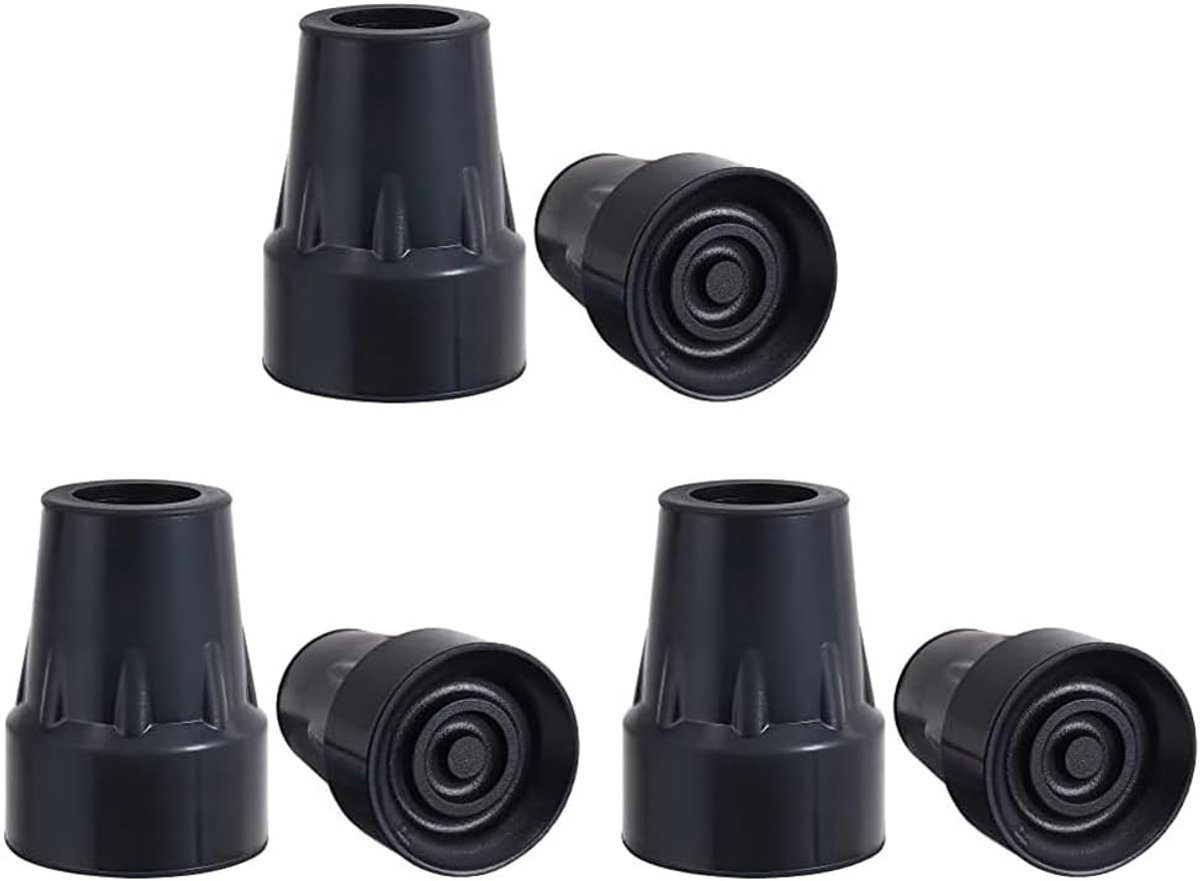 Krukken Doppen Set - Vervanging Pads - Veilig Lopen - Antislip Rubber - 7/8 Inch - Zwart