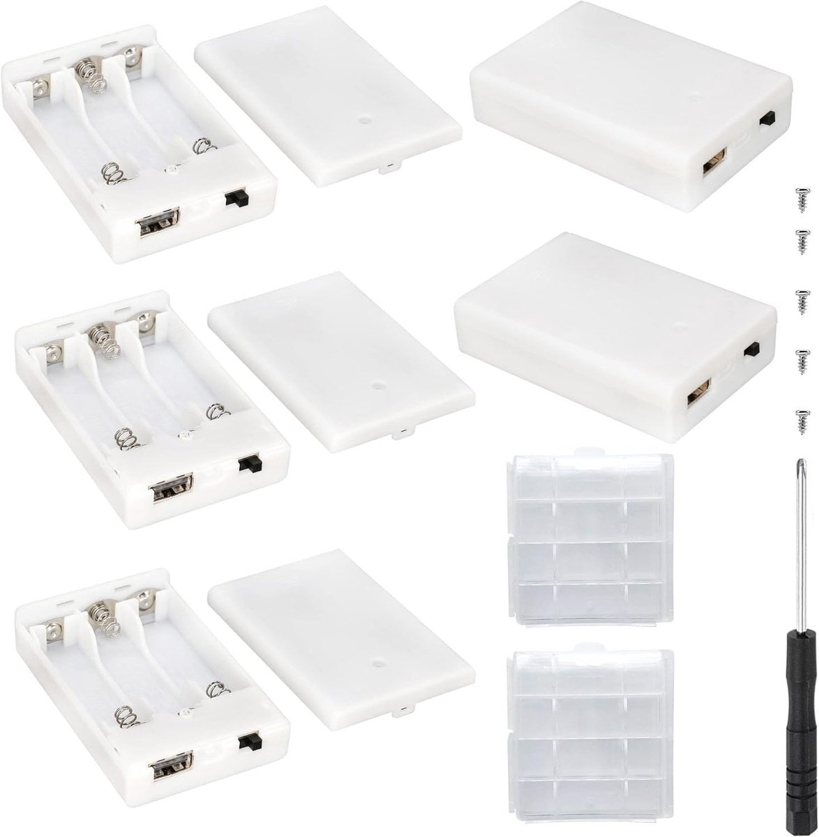 Batterij Houders - AA Batterijen - Energie Toevoegen - Met Aan/Uit Schakelaar - 5 Stuks - Wit