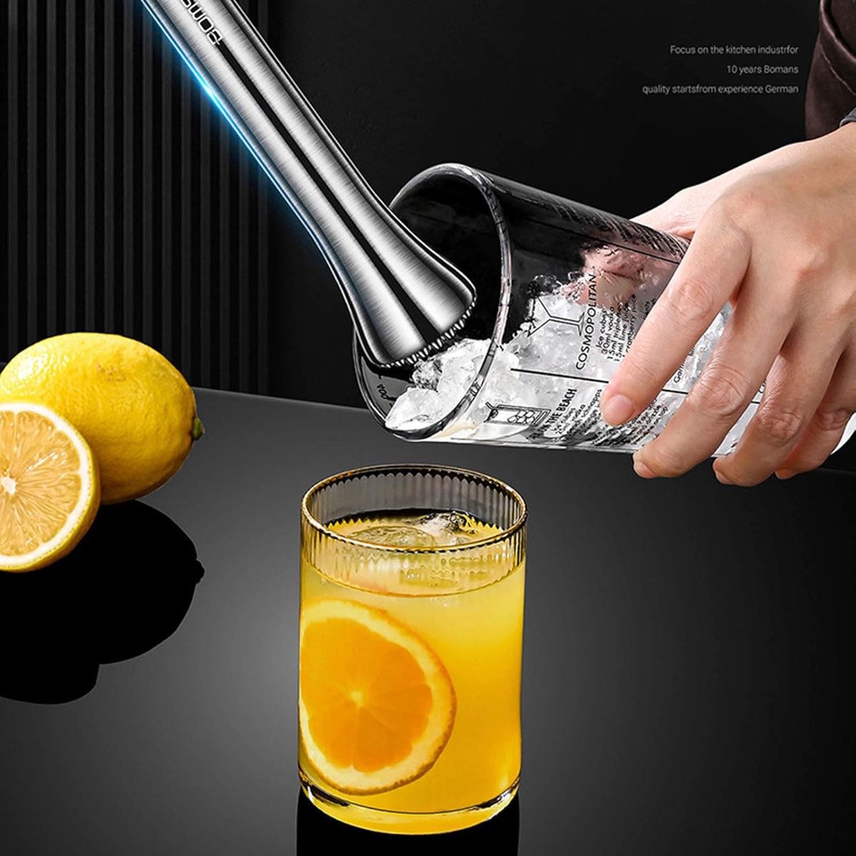 Cocktail Muddler - IJsbreker Barlepel - Drankjes Maken - Roestvrij Staal - 31 cm - Hout