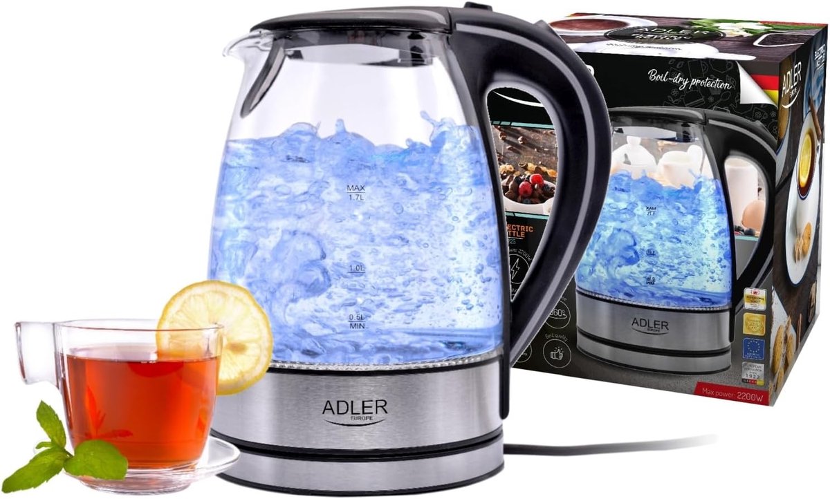 Elektrische Waterkoker - Kookketel - Snel Water Koken - Automatische Uitschakeling - 17 Liter - Zwart Transparant