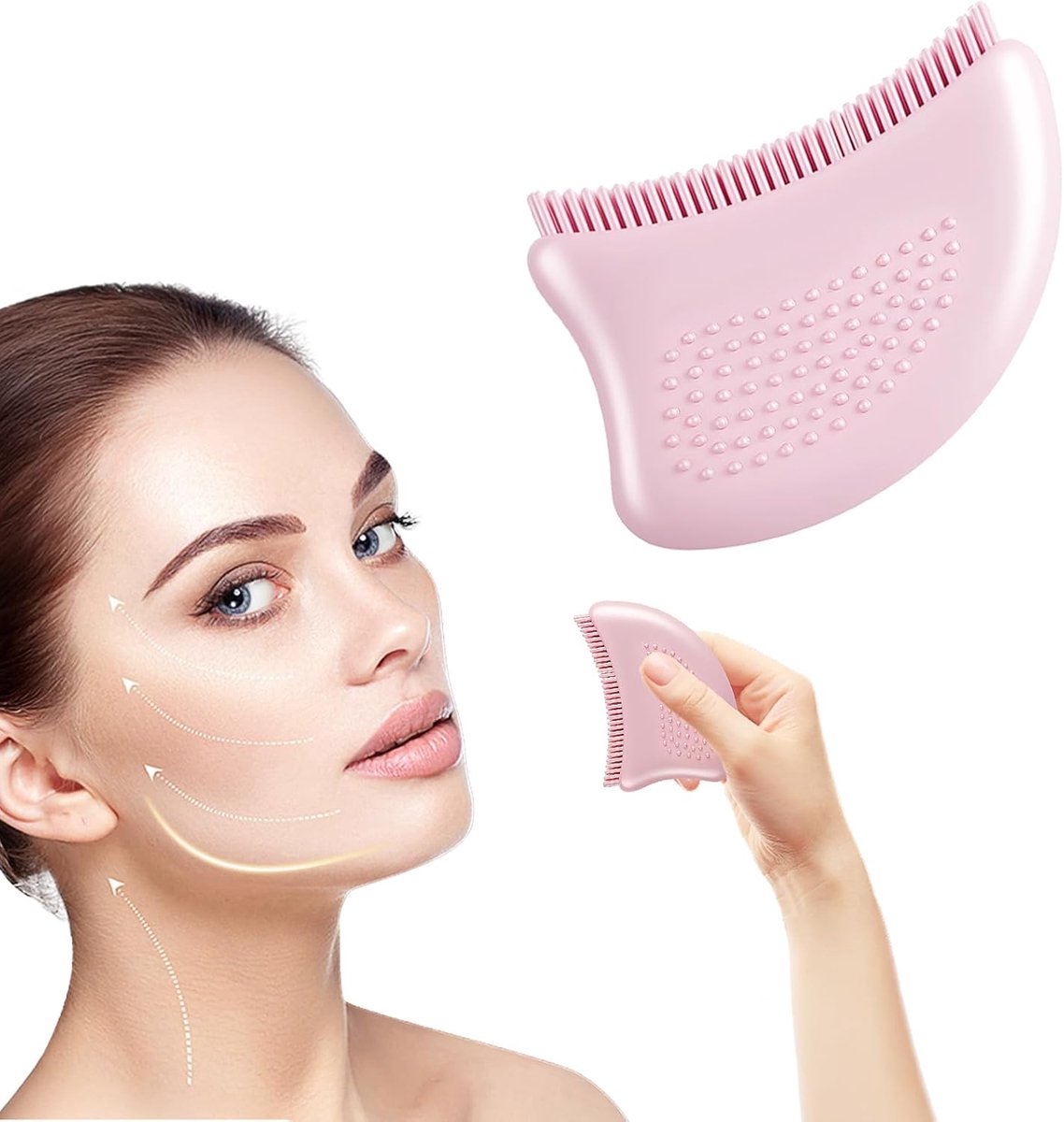Gezichtsborstel siliconen - Huidverzorging tool - Lymfedrainage gezicht - Zachte siliconen massage - 10 x 8.7 x 1.7 cm - Roze