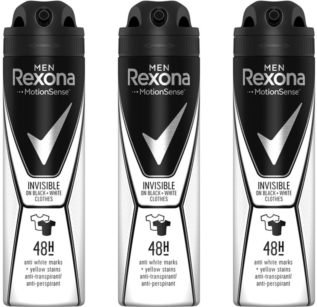 Rexona Deospray Men - Invisible Black + White - 150 ml - Voordeelverpakking 3 stuks